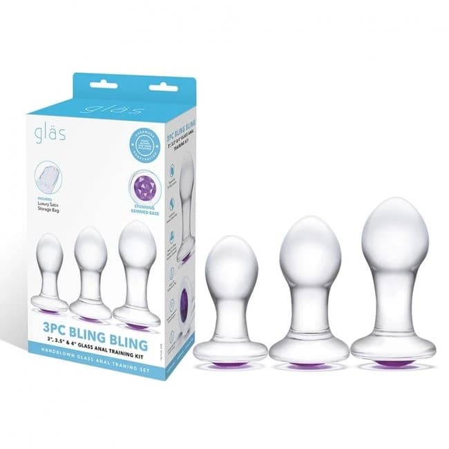 (wd) Glas 3pc Bling Bling 3 4" Glass Anal Training Kit " - Image 1 (wd) Glas 3pc Bling Bling 3 4" Glass Anal Training Kit " - Image 1