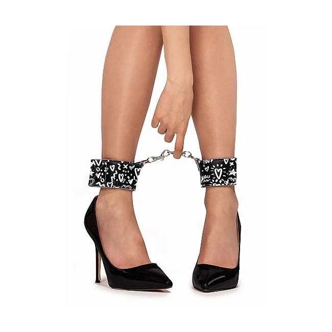 (wd) Love Street Art Fashion Printed Ankle Cuffs Black - Image 1