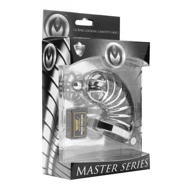 (wd) Masters Asylum 6 Ring Loc Cage W/urethral Plug Md/lg - Image 1