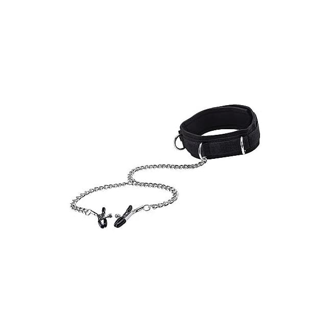 (wd) Ouch Velcro Collar W/ Nip Clamps Black - Image 1