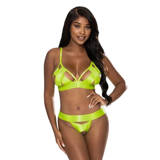 (wd) Strap Tease Bra & Crotchl Panty Neon Yellow S/m - Image 1