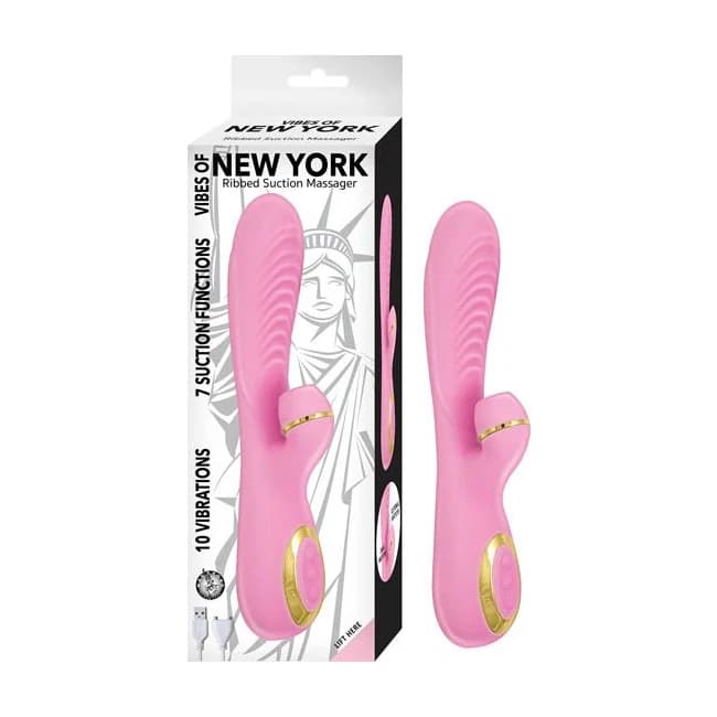 Vibes of New York Ribbed Suction Massager Pink, image 1