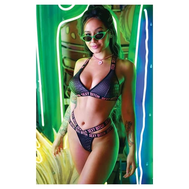 (WD) VIBES SEXY BITCH REPTILE BRALETTE & THONG LARGE/XL - Image 1