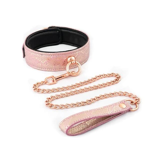 (wd)collar & Leash Micro Fiber Pink Snake Print W/ Leather Lining - Image 1 (wd)collar & Leash Micro Fiber Pink Snake Print W/ Leather Lining - Image 1