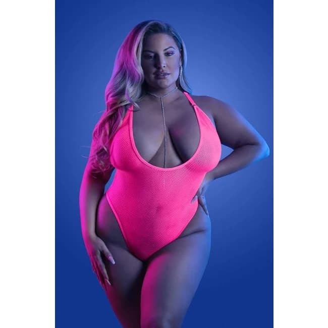 (wd)glow Electric Haze Teddy W Thong Cut Back Neon Pink Q/s - Image 1 (wd)glow Electric Haze Teddy W Thong Cut Back Neon Pink Q/s - Image 1