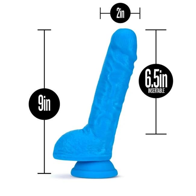 Neo Elite 9in Dual Density Cock /W Balls Neon Blue, image 1