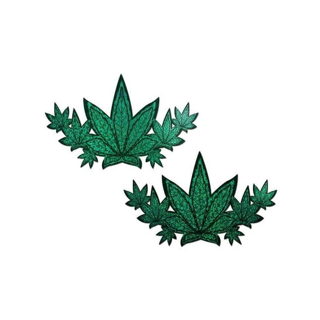 Pastease Demi Weed Green Glitter Pot Leaves Breast Cover, image 1