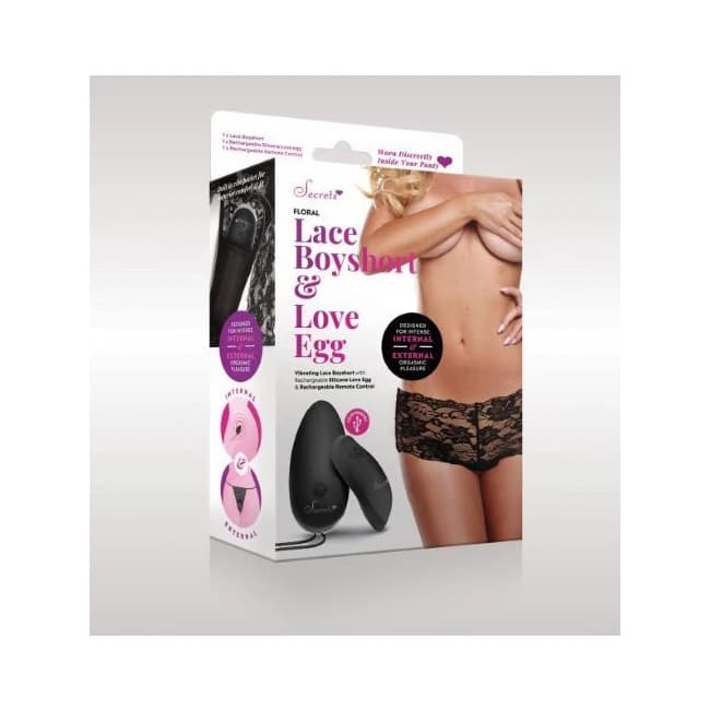 Secrets Vibrating Floral L Boy Short Rechargeable Black O/S, image 1