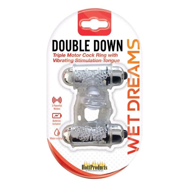 Wet Dreams Double Down Dual Motor Cock Ring W Power Bullet & Stimulator Tongue W Motor - Image 1 Wet Dreams Double Down Dual Motor Cock Ring W Power Bullet & Stimulator Tongue W Motor - Image 1