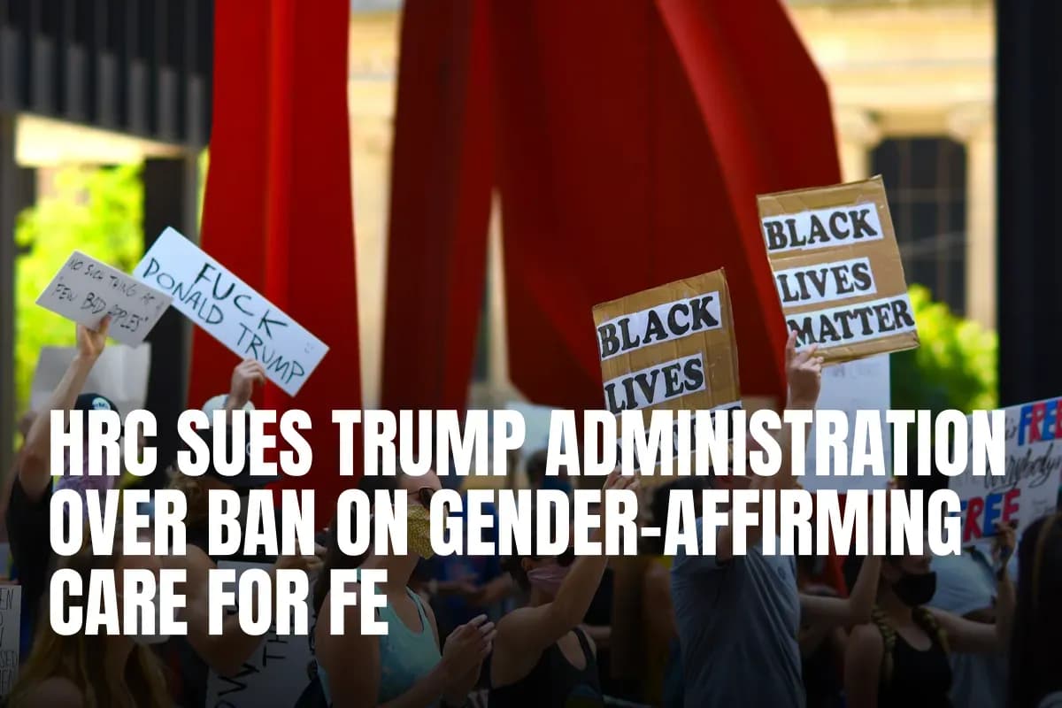 Protesters gather with signs supporting Black Lives Matter and denouncing Donald Trump in a peaceful rally.