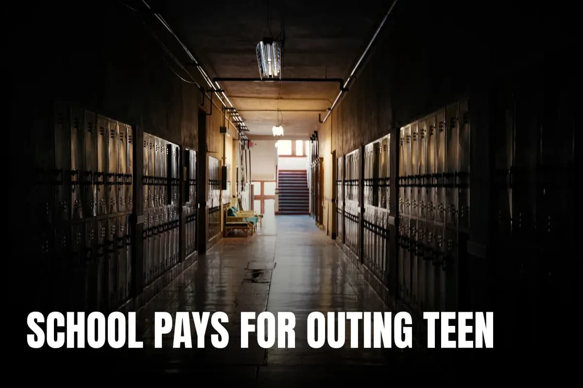 A dark and moody school hallway with lockers and a distant light source.