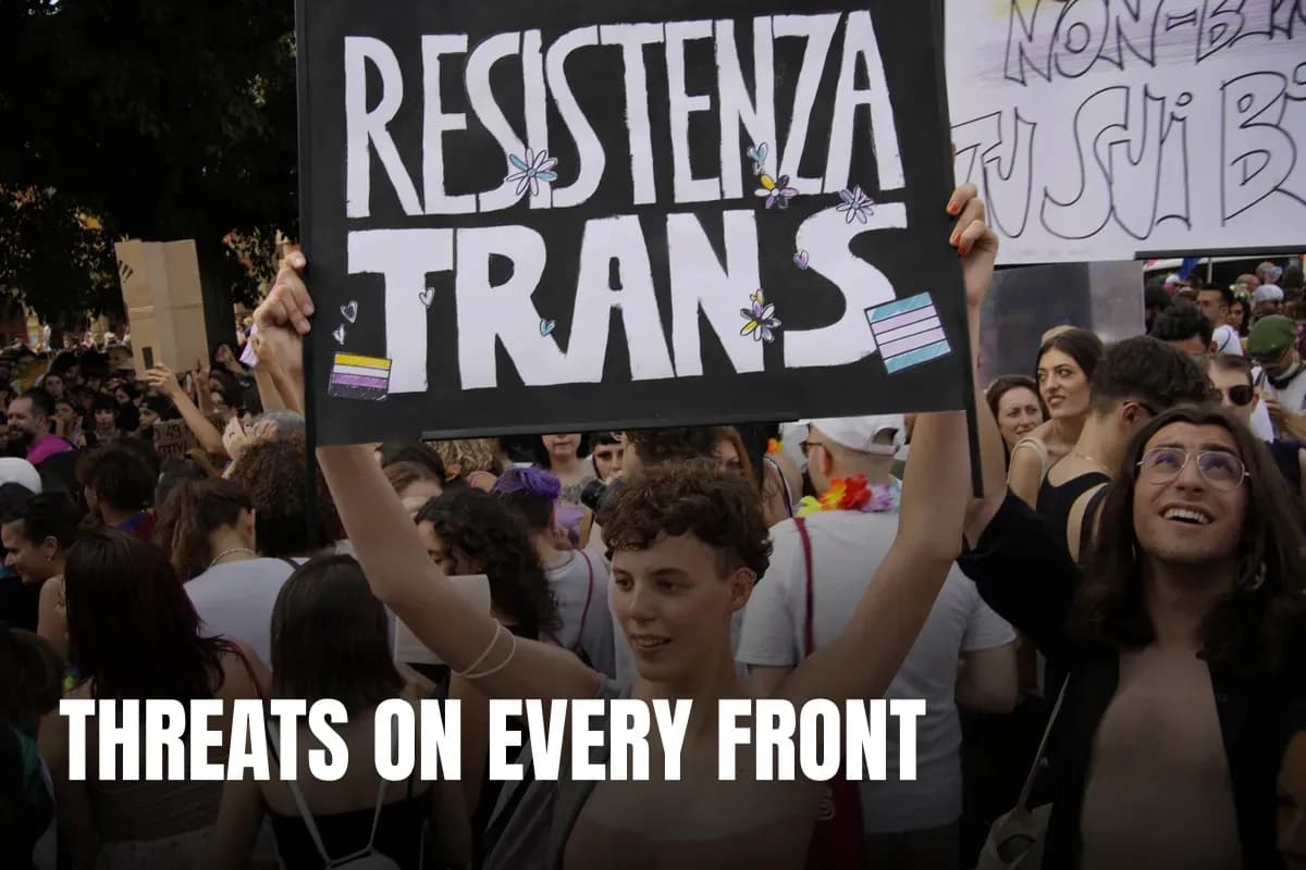 A powerful trans rights protest in Bologna, capturing community strength and identity.