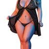 SEXY TIME FLY AWAY BABY DOLL & G-STRING SET BLACK 2X male Q