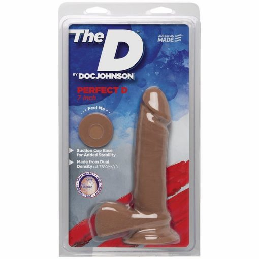 THE D PERFECT D 7 W/BALLS CARAMEL TAN DILDO " details