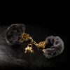 Deluxe Furry Cuffs Black Fur Gold Handcuffs second