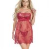 Lightly Padded Demi Cup Lace Babydoll & Crotchless Panty Red Md main