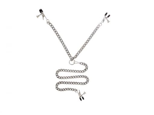 Y Style Adjustable Broad Tip Nipple Clamps With Clit Clamp Silver main