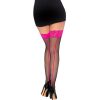(D) Fishnet Thigh High Stockin Contrast Seam Hot Pink/Black Sexy Costume Accessories Main Image