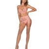 Fishnet & Lace 4Pc Set W/ Stretch Velvet Trim Rose Pink O/S - Image 4