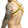 Male Basics Dngeon Cross Cock Ring Harness Yellow O/S (Hanging) - Image 4