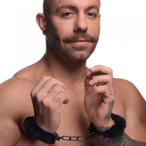 Master Series Cuffed In Fur Handcuffs Black - Image 4