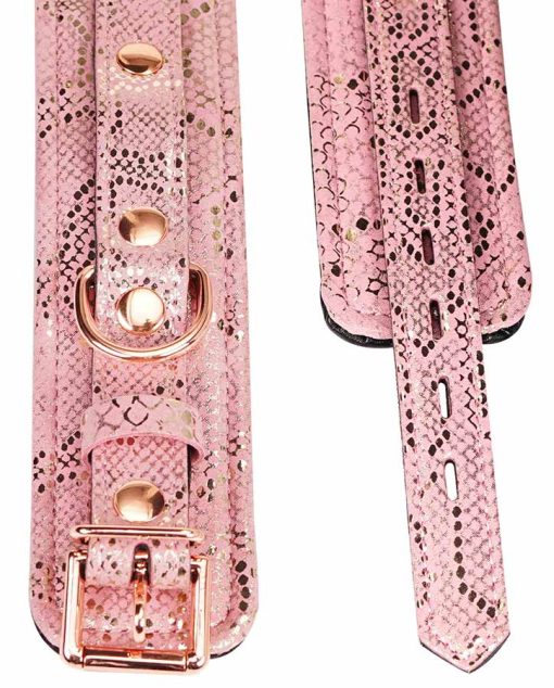 Microfiber Snake Print Wrist Restraints Pink W Leather Lining - Image 4