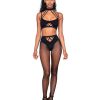 Strappy Bralette & Pantyhose 2Pc Black O/S - Image 3