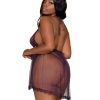(Wd) Halter Plunge Front Stret Lace Teddy Eggplant Q/S - Image 3